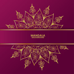 Elegant golden mandala design on deep purple background