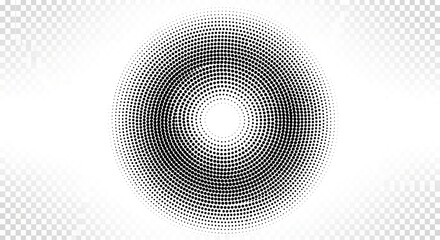 Circular halftone pattern on transparent background for creative design projects
