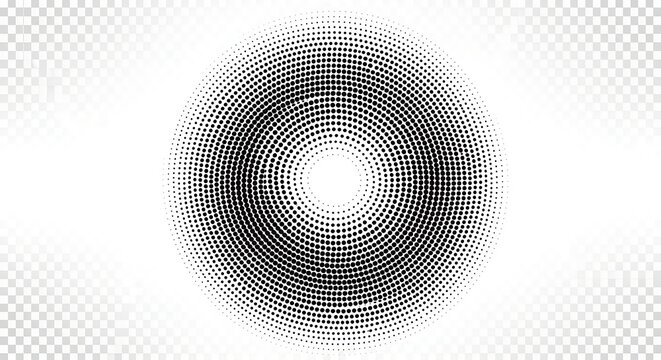 Circular halftone pattern on transparent background for creative design projects