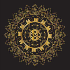 Intricate golden mandala design on dark background