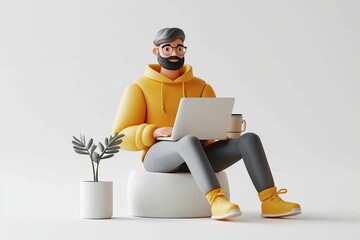 The freelancer character embodies a colorful and minimalist aesthetic.