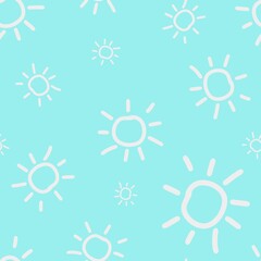Symbols of sun. Seamless pattern in white color on blue zircon background