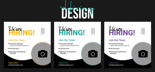 We are hiring job vacancy social media post or square web banner template design. job offer social media post design