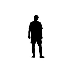 A simple, clean silhouette of a man standing upright, facing away from the camera.
