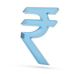 Three-dimensional rupee symbol of glass isolated on a white background. 3d illustration.