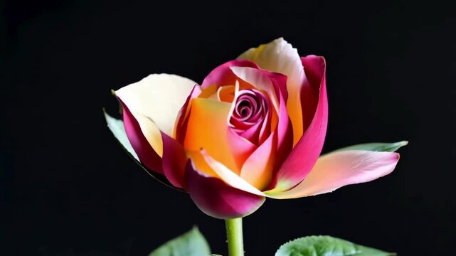 Stunning Time-lapse of a Beautiful Rose Blooming on Black Background - Nature's Growth & Beauty