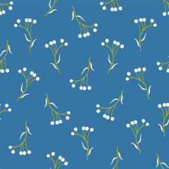 Seamless floral pattern with twigs. Natural plant ornament with branches. Botanical retro style Autumn colors design for paper, textile. Hand drawn minimalistic vector illustration.
