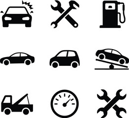 Fototapeta premium Automotive icons set. car repair, fuel, towing, and speed