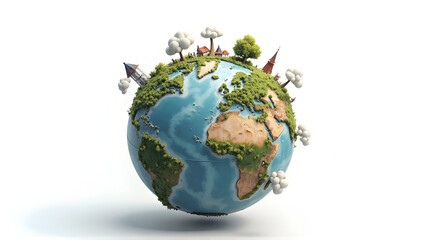 Earth Globe with World Landmarks and Green Environment Concept