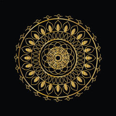 Intricate golden mandala design on a black background