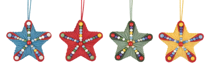 Handmade star ornaments with colorful beads and yarn craft