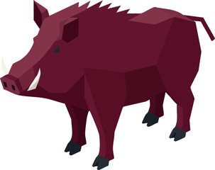 Wild boar animal standing in low poly style dark red vector illustration digital art design
