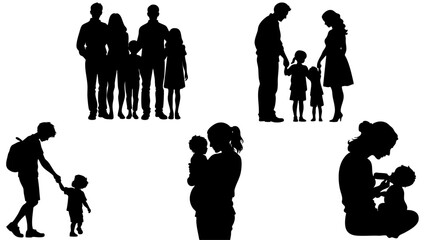 Stylish Silhouette Family Vector Set - Parents, Children, Feeding and Bonding Moments