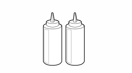 Ketchup and Mustard. Flat editable black and white vectorial illustration of a bottle of ketchup and a bottle of mustard.