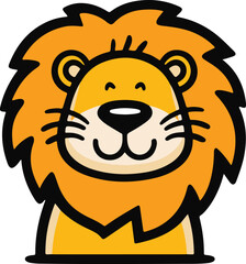 Cute Cartoon Lion Vector Illustration with Bold Outlines and Smiling Expression – Flat Design Animal Clipart