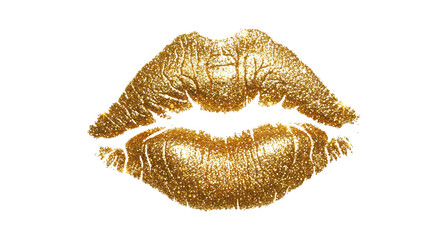 Golden kiss: a shiny lip print on a transparent background