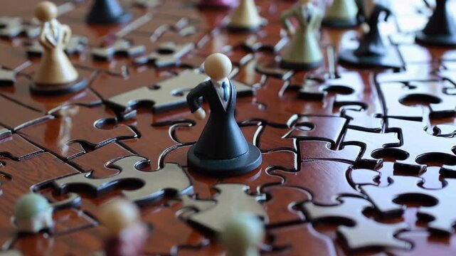Business Hierarchy Concept with Chess Pawns on Puzzle Chart for Organizational Strategy