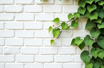 White Brick Wall Green Vine Plants Exterior Scene ai generated