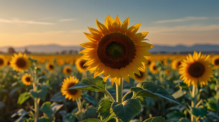 Obraz premium Golden Sunflower Field at Sunset – Blooming Nature Landscape
