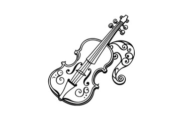 Obraz premium Elegant Violin Illustration with Decorative Swirls a black and white vector graphic perfect for musical themes artistic designs or creative projects with a classic instrument