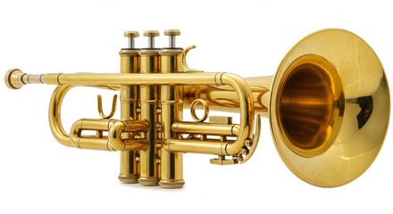 Naklejka premium Golden Trumpet Isolated on White Background Represents Musical Performance and Celebration