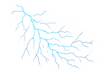 Electric blue lightning branches out across a transparent background, creating a dramatic and powerful effect