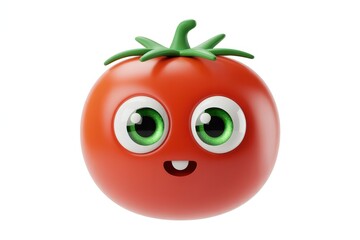 A cute 3d tomato character with big eyes isolated on white background