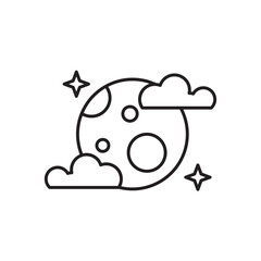 Moon with cloud icon, Night weather Symbol Outline icon Transparent background