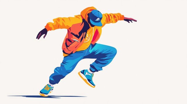 A vibrant illustration of a dancer showcasing dynamic movement in urban street wear.