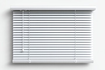 White horizontal blinds mounted on a window.