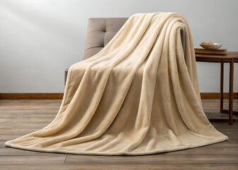 Cream Plush Throw Blanket on a Chair in a Modern Living Room