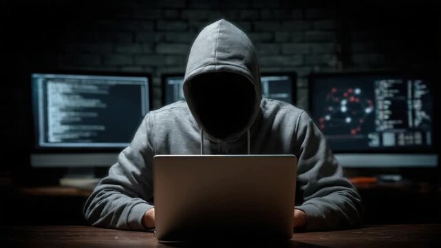 Anonymous hacker working late at night