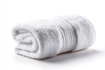 Folded white terry cloth towel against a white background.