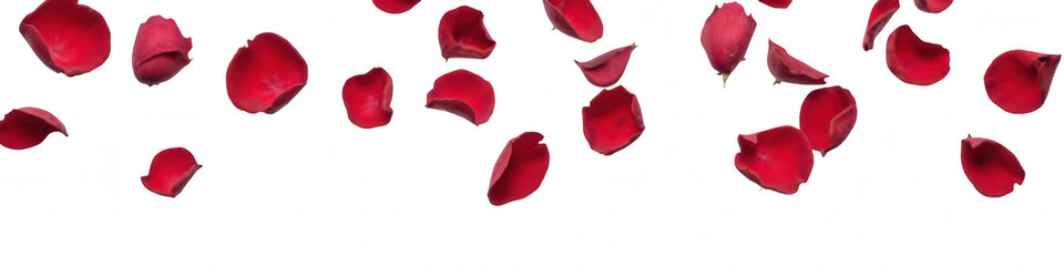 Falling red rose petals create romantic and elegant atmosphere, perfect for special occasions or celebrations