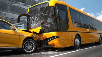 Dramatic Highway Collision: Car Strikes Passenger Bus, Highlighting the Fractured Aftermath of a Crude Accident