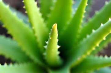 Vibrant Green Aloe Vera Plant Close Up Detail Texture ai generated