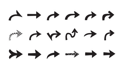 Fototapeta premium Diverse Arrow Collection Hand Drawn Style Variations Pointing Right Direction Black and White Presentation Vector Graphic Resource Illustration