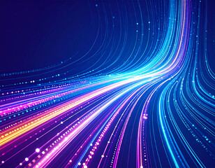 Fototapeta premium Abstract swirling light trails, vibrant colors, dynamic energy, futuristic digital flow.