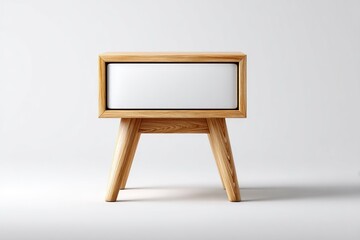 Light brown wooden nightstand with white drawer.