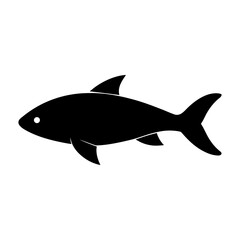 Silhouette of simple fish shape icon shown on white background aquatic design