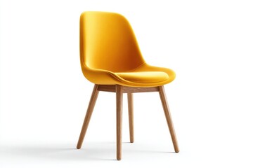 A mustard yellow chair with wooden legs.