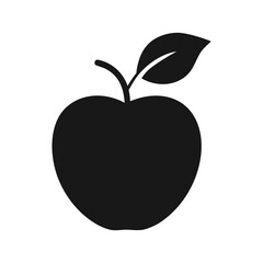Silhouette of fresh apple with leaf shown in simple shape on white background fruit