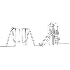 Playground equipment with swings and slide in minimal line art style  