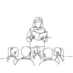 Teacher reading story to students in classroom setting, concept of Back to School, Autumn, School  