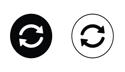 Black and White Refresh or Reload Icon Set on White Background