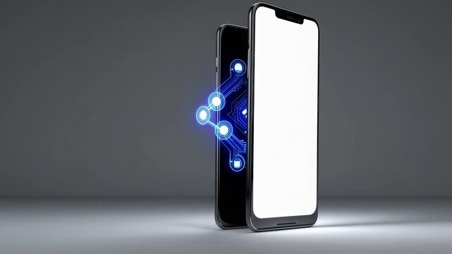 Sleek Frameless Smartphone Display with White Screen in High-Quality Studio Setting