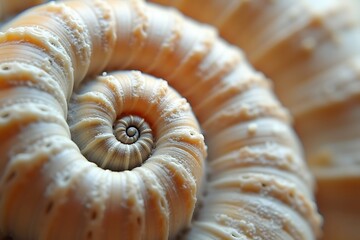 Close up of a nautilus shell spiral showcasing intricate patterns and textures