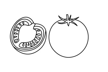 Tomato one line drawing in minimalist outline style isolated on white background