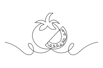 Tomato one line drawing in minimalist outline style isolated on white background