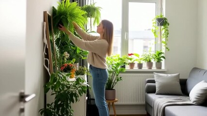 Woman tending to Indoor Vertical Garden for Healthier Living